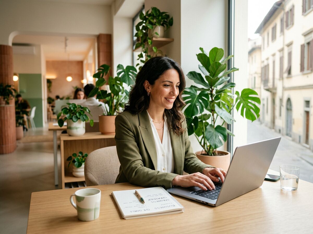 Imprenditrice al lavoro in un ufficio moderno e luminoso